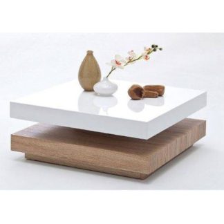 An Image of Hugo Square Coffee Table High Gloss White And Oak Base