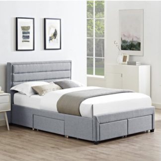 An Image of Paisley Linen Fabric King Size Bed In Grey With 4 Drawers