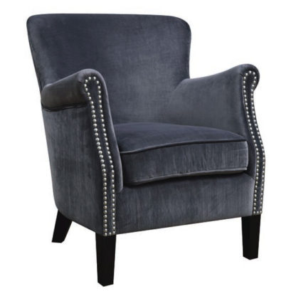An Image of Aquarii Chenille Leather Fabric Lounge Armchair In Grey Velvet