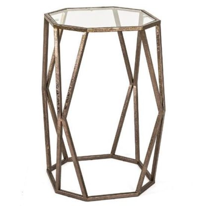 An Image of Nicole Glass Side Table In Clear With Antique Bronze Frame