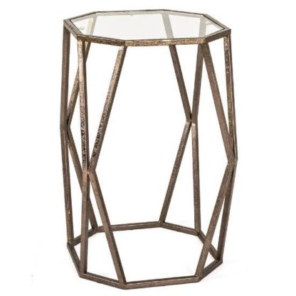 1a8a467e31949bc2e949dbd20a6849b2cefd602f206a306fcac09e2f0c13b17c.jpg An Image of Nicole Glass Side Table In Clear With Antique Bronze Frame