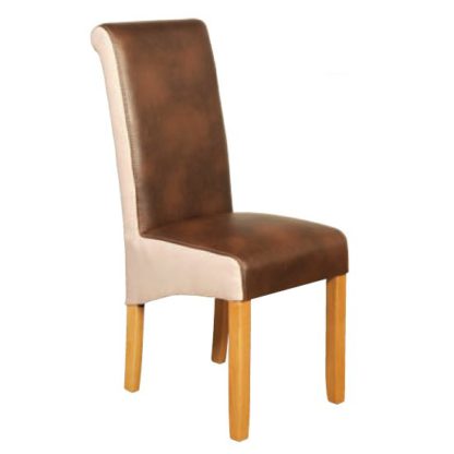 An Image of Charlene Leather Dining Chair In Tan And Beige
