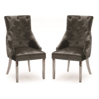An Image of Enmore Crushed Velvet Dining Chair In Charcoal In A Pair