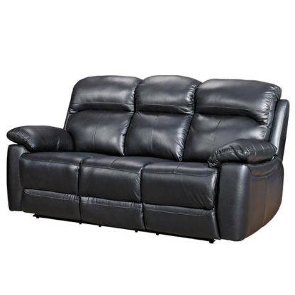 An Image of Aston Leather 3 Seater Fixed Sofa In Black