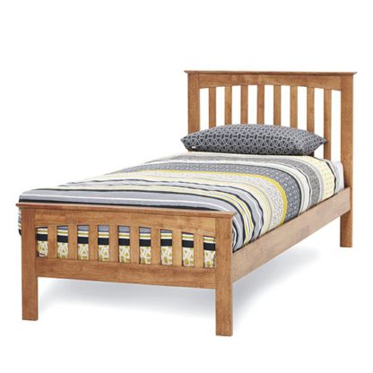 An Image of Amelia Hevea Wooden Single Bed In Honey Oak