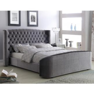 An Image of Oregon Velvet Upholstered Double Bed In Silver