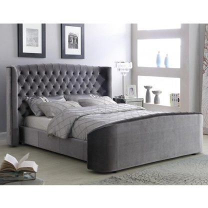 1b73f333c95a03c9d7546412bb14819550d04df465ec784f9617176ae89d6545.jpg An Image of Oregon Velvet Upholstered Double Bed In Silver