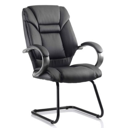 An Image of Galloway Leather Cantilever Office Chair In Black With Arms