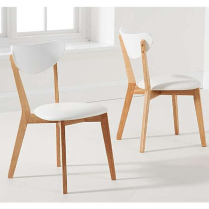 An Image of Citala Oak And White Faux Leather Dining Chairs In Pair