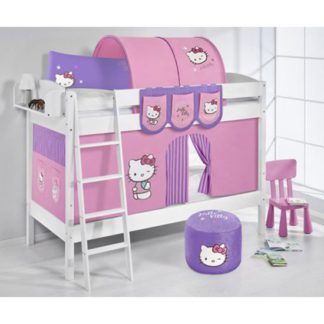 An Image of Jelle Hello Kitty Children Bunk Bed In White With Curtains