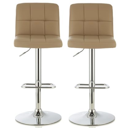 An Image of Lesly Contemporary Bar Stool In Taupe Faux Leather In A Pair