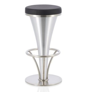 An Image of Romania Bar Stool In Black Faux Leather And Stainless Steel Base