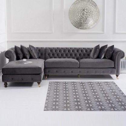1d60a5913efcd7a7c7dae758b524a7342166e9eaf245a9c86164f8e6cde6c2dc.jpg An Image of Nesta Chesterfield Left Corner Sofa In Grey Velvet