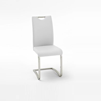 1d987debcb2223b7483d9d9df6fcd645bcd4a30202f29da7bb7cdcf237eff301.jpg An Image of Koln Dining Chair In White Faux Leather With Chrome Legs