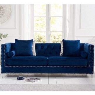 An Image of Mulberry Modern Fabric 4 Seater Sofa In Blue Velvet