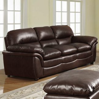 An Image of Fernando Full Bonded Leather 3 Seater Sofa In Brown
