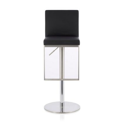 An Image of Cuban Bar Stool In Black Faux Leather And Stainless Steel Base