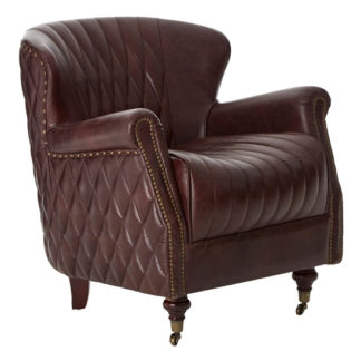 An Image of Sadalmelik Leather Winged Armchair In Coffee Brown