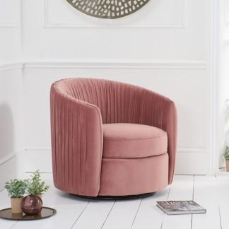 An Image of Pavos Tub Design Velvet Swivel Lounge Chair In Blush Pink