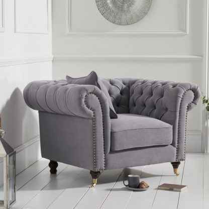 1e7509db8034b208c307b9faa11aa5eefd365fe7aabf417d037ecbfee0c9890d.jpg An Image of Holbrook Chesterfield Sofa Chair In Grey Linen