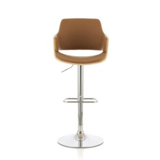 An Image of Finnley Bar Stool In Oak And Beige PU With Chrome Base
