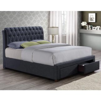 An Image of Valentino Fabric King Size Bed In Charcoal With 2 Drawers