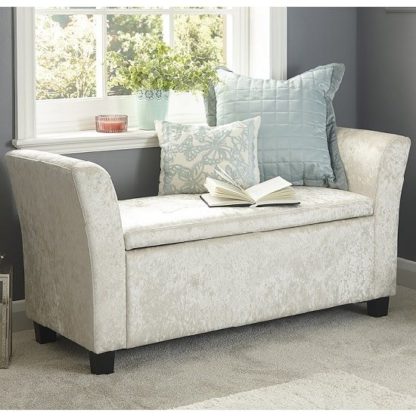 An Image of Charter Fabric Ottoman Seat In Oyster Crushed Velvet