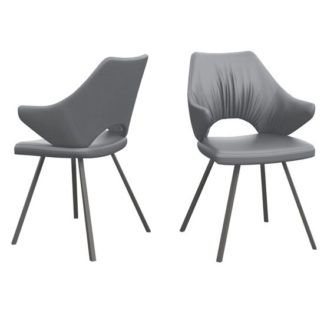 An Image of Zola Grey Faux Leather Dining Chairs In Pair