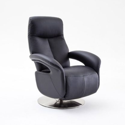An Image of Porto Recliner Chair In Black Leather With Stainless Steel Base