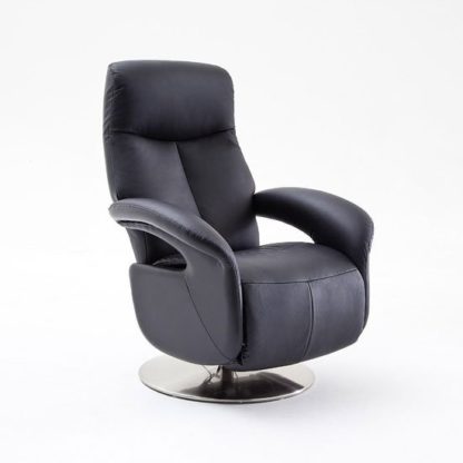 1f591b515efa9caafc334c9ba8875c3e4b648e027456b610ed6b73a120c60a43.jpg An Image of Porto Recliner Chair In Black Leather With Stainless Steel Base