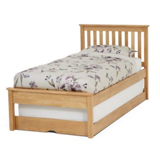 An Image of Heather Hevea Wooden Single Bed And Guest Bed In Honey Oak