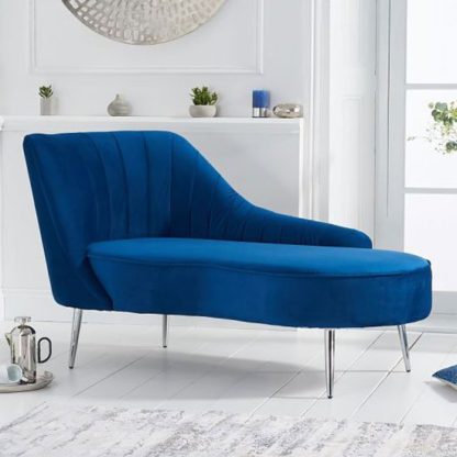 An Image of Jara Velvet Left Facing Arm Lounge Chaise In Blue