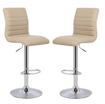 1ffa74314d547663039dfe336eae8cc8dd40619887cd0bbbbd561bebeac6bdd5.jpg An Image of Ripple Bar Stools In Stone Faux Leather in A Pair