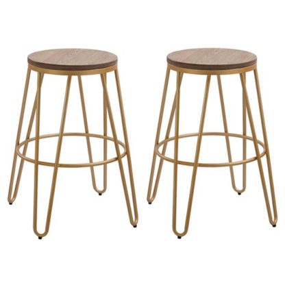 2003aeb7930653bc066302d57ee0a683a321c8067dc6a5b11cf7f9e23c182473.jpg An Image of Ikon Gold Effect Hairpin Leg Bar Stool In Pair With Wooden Seat