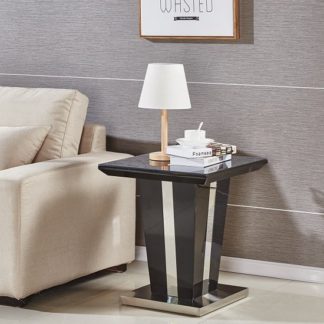 An Image of Memphis Lamp Table Square In Black High Gloss With Glass Top