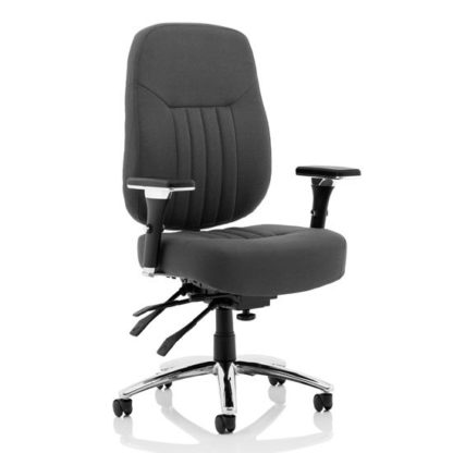 203fa69966915015791ad13c386b7485fbebcd10a91a70da8931cbc0c4bb7ea5.jpg An Image of Barcelona Fabric Deluxe Office Chair In Black With Arms
