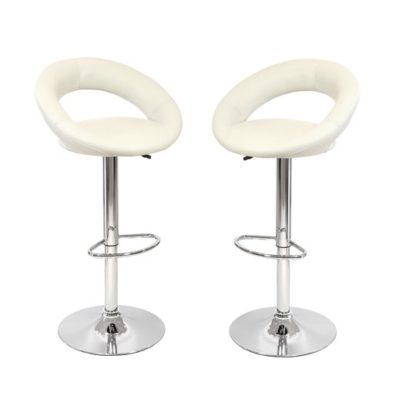 An Image of New Moon Cream Leather Bar Stool In Pair