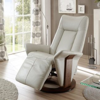 An Image of Amalia Relaxing Chair In Cream Leather And Walnut Base