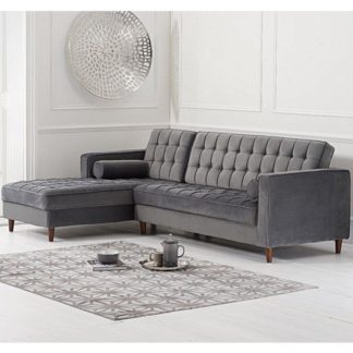 An Image of Centaurus Velvet Left Facing Chaise Sofa Bed In Grey
