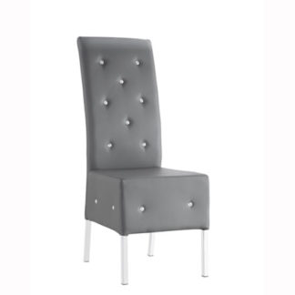 An Image of Asam Dining Chair In Grey Faux Leather With Chrome Base