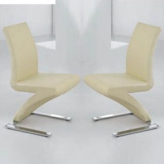 An Image of Demi Z Dining Chairs In Cream Faux Leather in A Pair