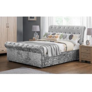 An Image of Agata King Size Bed In Silver Crushed Velvet With 2 Drawers