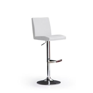 An Image of Lopes White Bar Stool In Faux Leather With Round Chrome Base