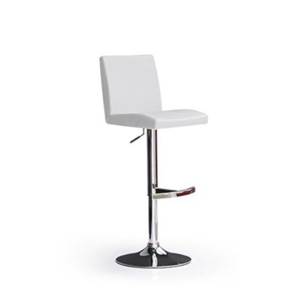 2111cc4cdb1f43c060f770a2b3c6aea2d62fb4e51f842bc655e33a4ee8e77999.jpg An Image of Lopes White Bar Stool In Faux Leather With Round Chrome Base
