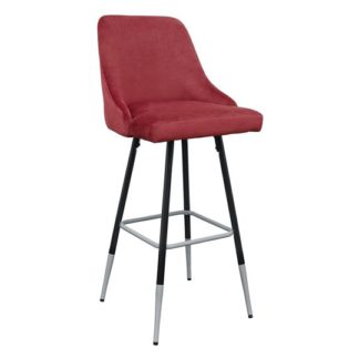 An Image of Fiona Red Fabric Bar Stool With Metal Legs