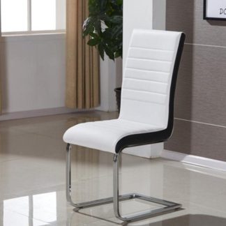 An Image of Symphony Dining Chair In White And Black PU With Chrome Base