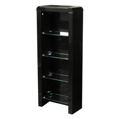 An Image of Norset CD DVD Storage Unit In Black Gloss With 4 Glass Shelf