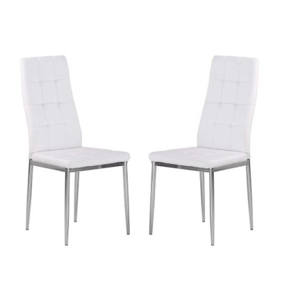 21ca8108ff456f125a6e6be1596e9098f52497fc90cd8430dedd39f8e43fd1b7.jpg An Image of Cosmo Dining Chair In White Faux Leather in A Pair
