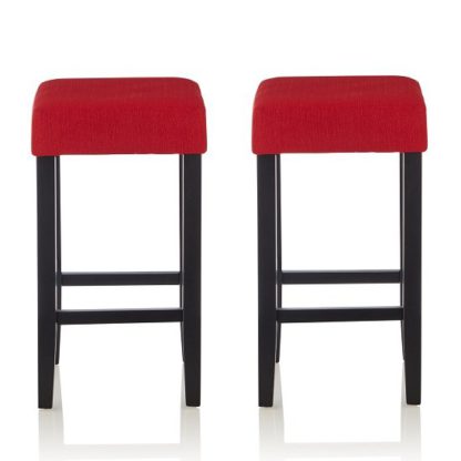 An Image of Newark Bar Stools In Red Fabric And Black Legs In A Pair