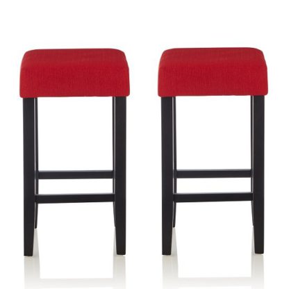 21cf3bc440924f7d7f502570367d392453580f8108102f3d4c94f1f67851443c.jpg An Image of Newark Bar Stools In Red Fabric And Black Legs In A Pair